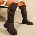 thumbnail image 5 of Heisall Womens Boots Winter New Suede Round Toe Block Heel Crinkle Back Lace-Up Knee High Equestrian Mid Heel Casual Fashion Boots, 5 of 8