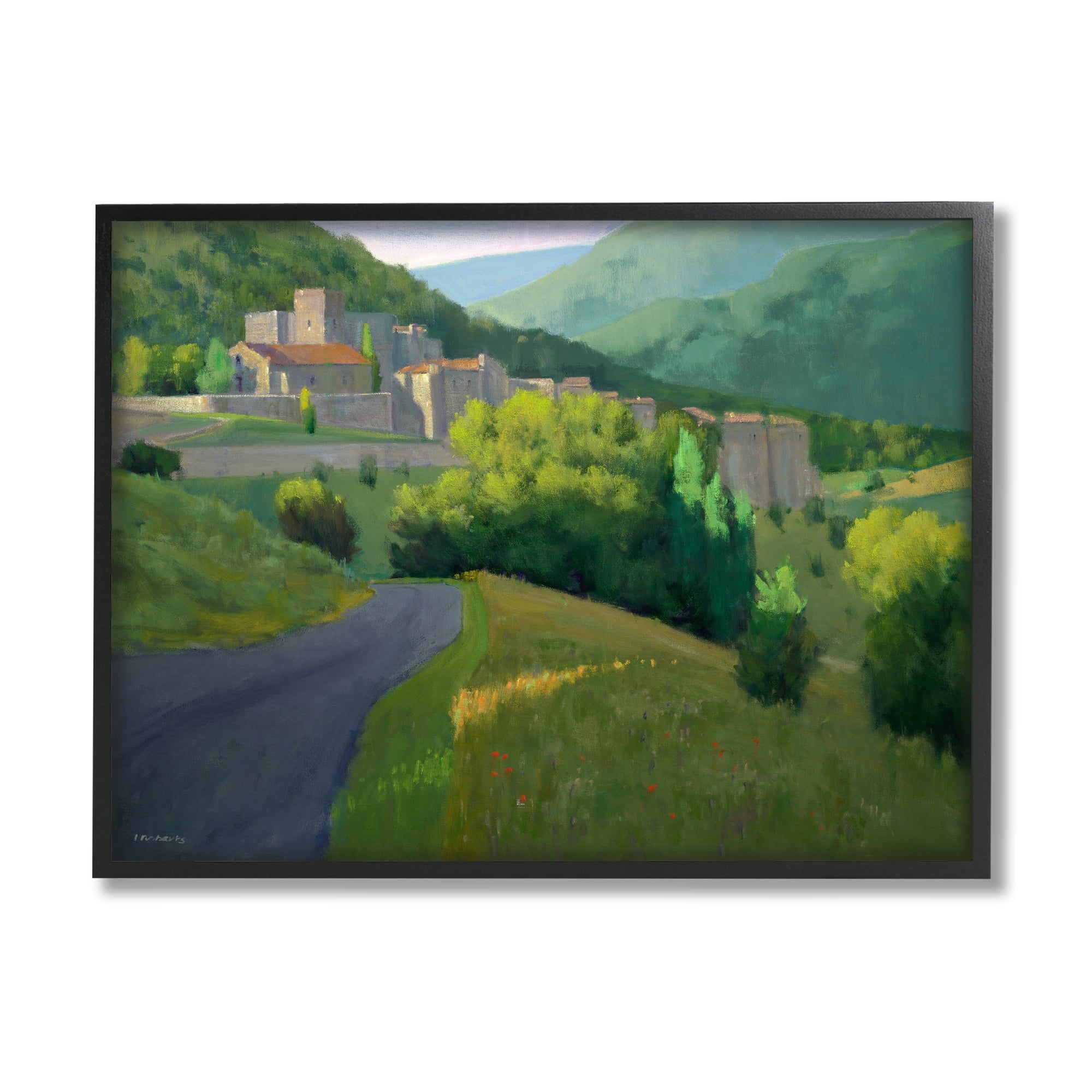 Stupell Industries Winding Road Path Distant Rural Farm Town Graphic Art White Framed Art Print Wall Art, Design by Ian Roberts