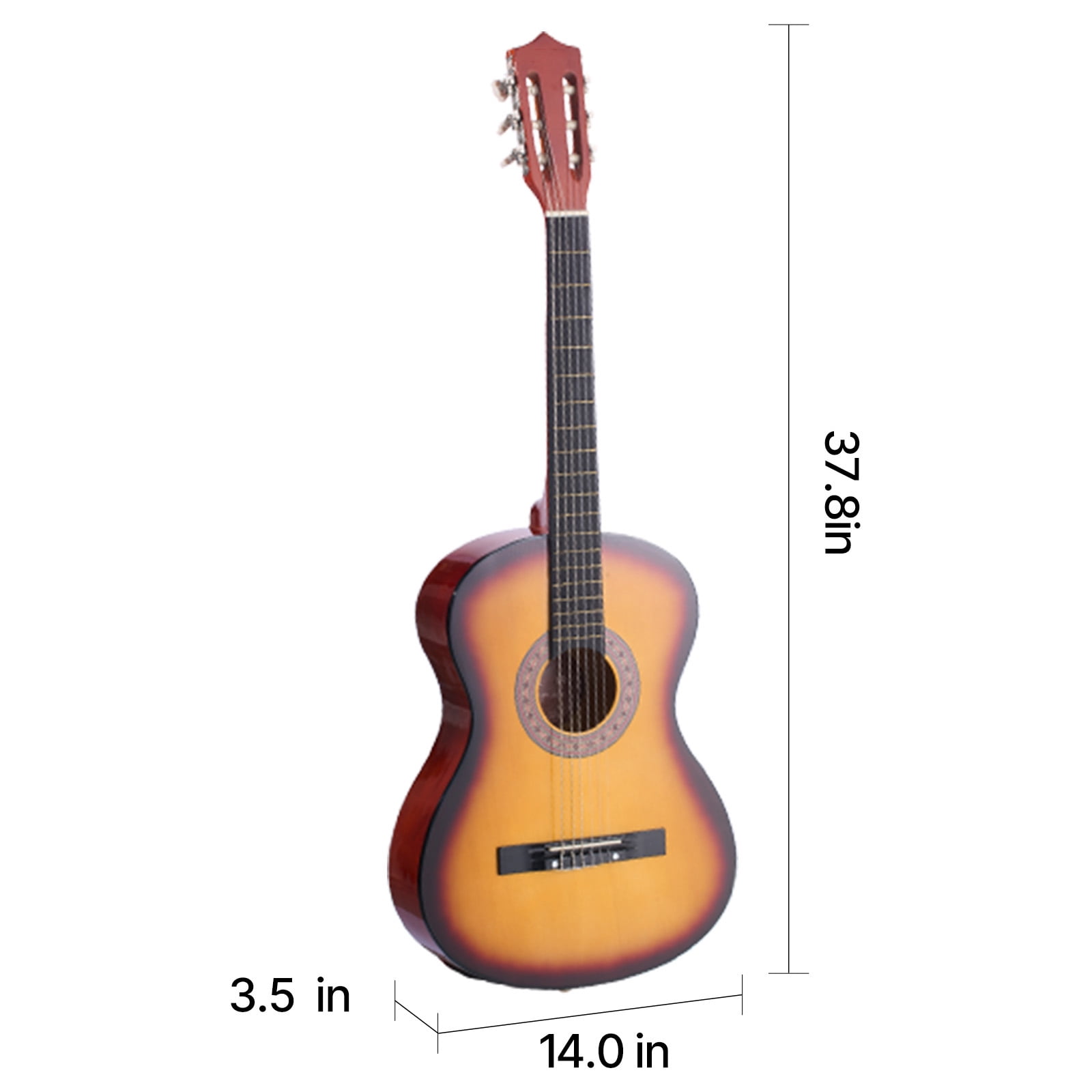 KFFKFF 38-Inch Classical Guitar Starter Set, Wooden Acoustic Guitar with Nylon Strings, Gig Bag, Strap, Tuner, Extra Strings, Picks, and Capo, Ideal for Beginners, Teens, Adults, and Students