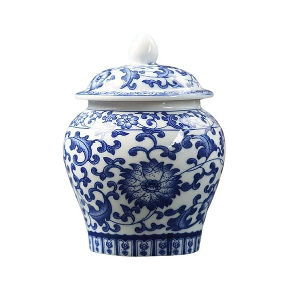 yotijay 1Pcs Oriental Blue and White Porcelain Ginger Jar Tea Storage Jar with Lid