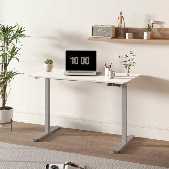 GVN Computer Desk, Home Office Desk,Electric Standing Desk Adjustable Height Desk, 48 x 24 inches (Grey frame white top)