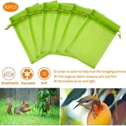 50PCS Fruit Protection Netting Bags for Fruit Trees, Garden Mesh Barrier Bags to Protect Plants from Pest Birds Squirrels, Fruit Cover Mesh Bag with Drawstring, Reusable, Green