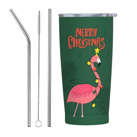 

Pink Hawaiian Tropical Flamingo Christmas 20oz Stainless Steel Thermal Cup With Lid And Straw Double Wall Insulated Travel Coffee Mug