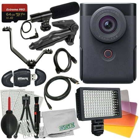 Ultimaxx Advanced Canon PowerShot V10 Vlog Camera Bundle (Black) - Includes: 64GB Extreme Pro Micro Memory Card, Tabletop 6.5” Tripod & More (17pc Bundle)