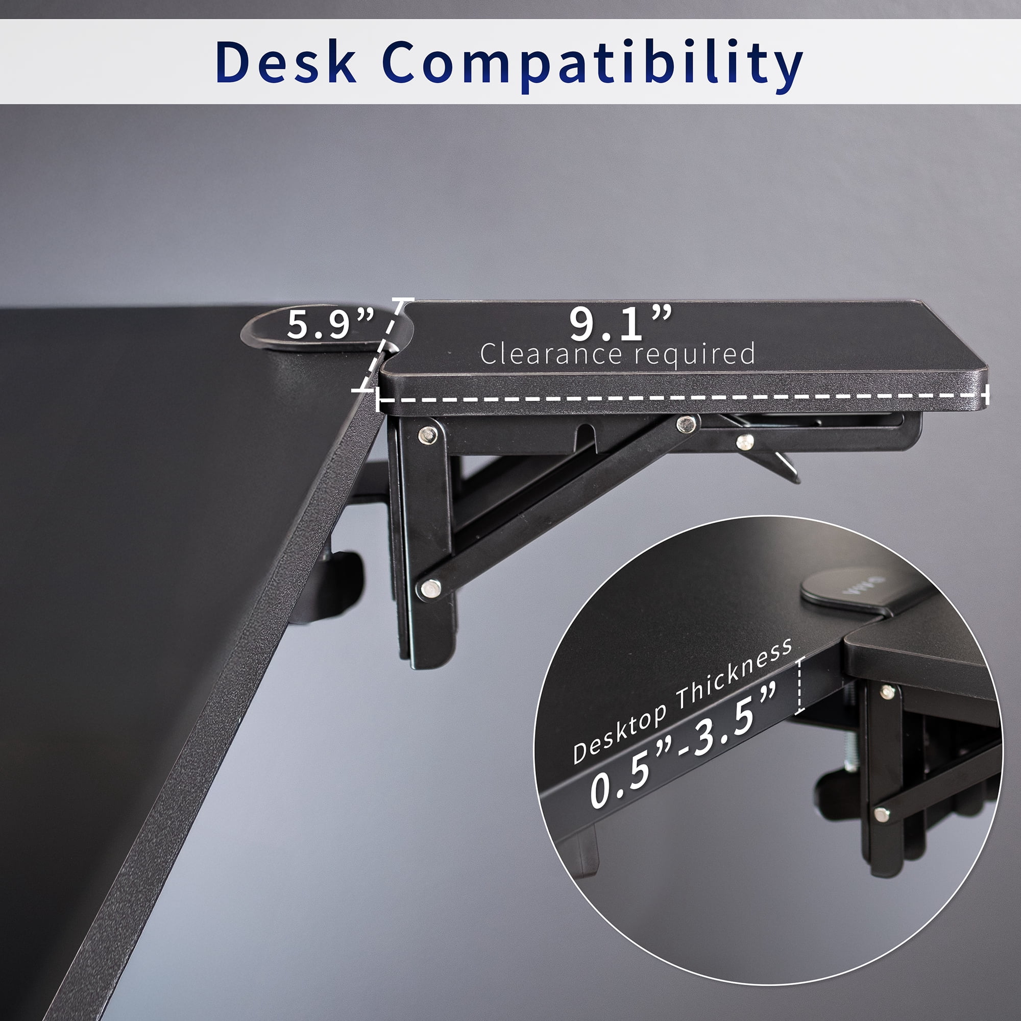 VIVO Black Clamp-on 6 x 9 inch Desk Extension Armrest Tray for Wrist Support