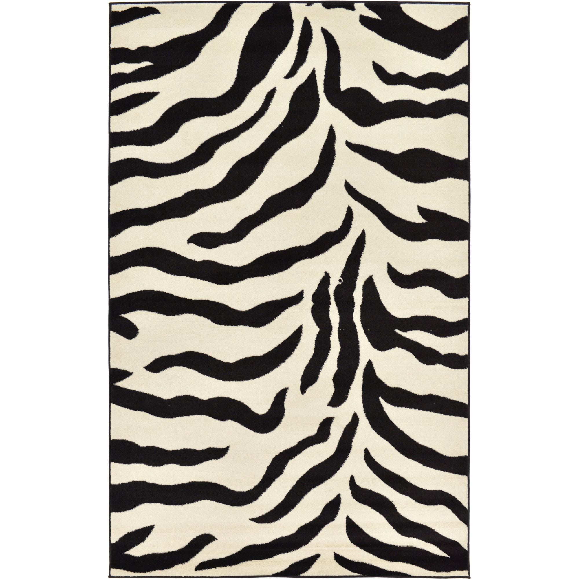 New Black And White Zebra Print 7' Round Animal Print Shag Rug 
