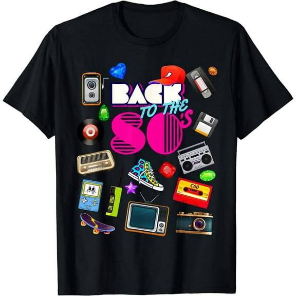 Back To 80's Tees Vintage Retro Men Women Black T-Shirts Cotton Short Sleeve Tee