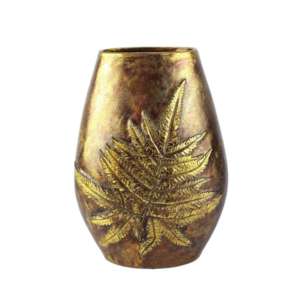 Dazzling Polyresin Leaf Vase, Gold