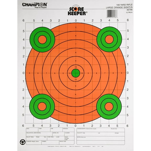 Champion Traps and Targets 100 yd Sight-In Targets, Large, Orange, Pack of 12