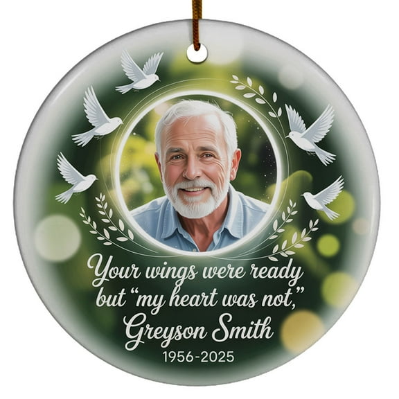 Your Wings were Ready But My was Not Glass Christmas Ornaments, Photo Loved Ones in Heaven Christmas Ornament Gift, Customized Name/Photo Remembrance Christmas Ornaments, Memo