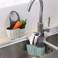 thumbnail image 3 of Bxaolu Sink Basket Sink Strainers Basket Kitchen Drain Shelf Sink Storage Holder&nbsp;Ajustable Strap Faucet Caddy with Drain Holes for Drying, Kitchen Sink Accessories(Green,1PC), 3 of 9