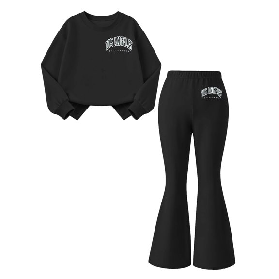 Kiijoy Girls 2 Piece Outfits Los Angeles Print Sweatshirt and Flared Pants Set, Sizes 5-15