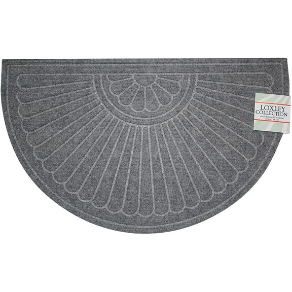 Half Round Doormat Non Slip Durable Welcome Mat Outdoor/Indoor Rubber Back Rug Loxley Collection 18"x30" - Gray