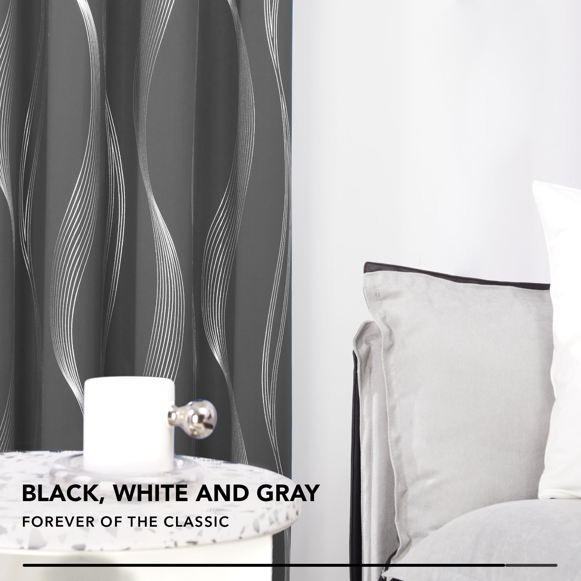 Deconovo Blackout Curtains for Bedroom, 72 inch Long - Thermal Insulated Panels, Wave Lines Pattern (52 x 72 inch, Dark Gray, 2 Panels)