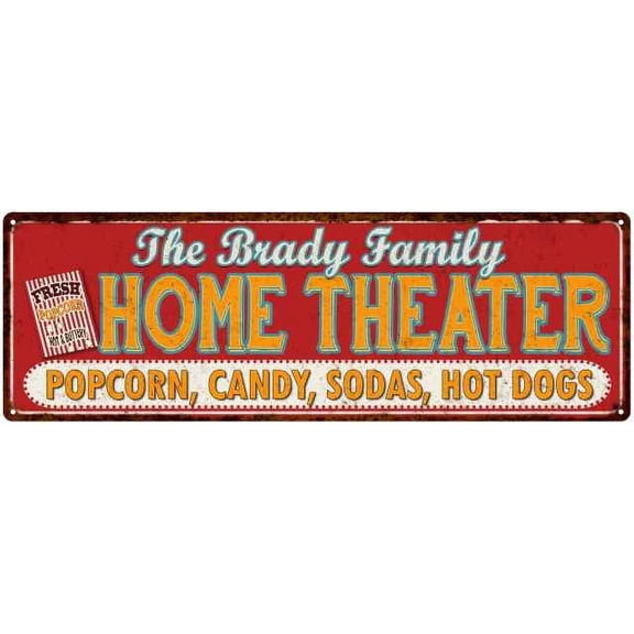 The BRADY Family Home Theater Sign Gift 6x18 Metal Movies Decor 206180100411