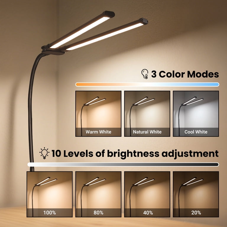 DAYBETTER Dual Head LED Desk Lamp with USB Port photo 3
