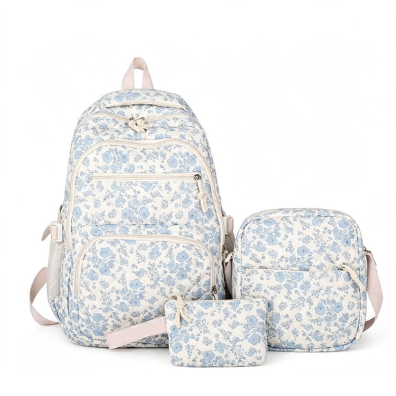Teen Girls Backpack Set with Lunch Box, Pencil Case, Small Wallet, Kids Bookbag(Blue)