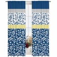 thumbnail image 2 of Blue Yellow Semi Sheer Window Curtains 108 Inches Long, Botanical Floral Motifs Wildflower Striped Rod Pocket Voile Silky Chiffon Curtain Light Filtering Drapes for Living Room, 52"x108", 2 Panels, 2 of 9