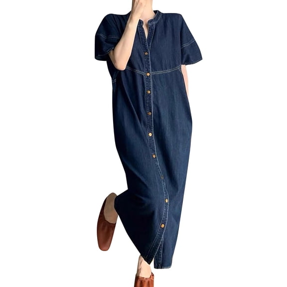 Women's Denim Casual Dress Loose Fit Comfortable Solid Color Stylish Everyday Wear Outfit Versatile Summer Fashion
