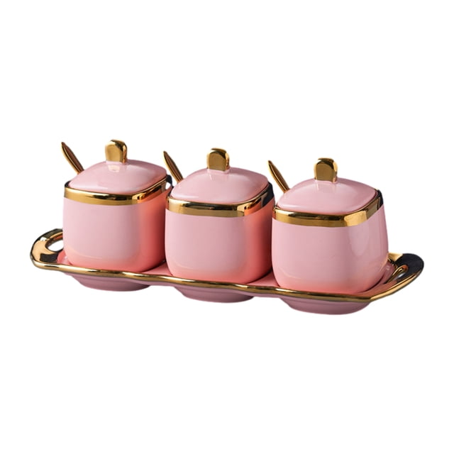 Wosthever Práctico juego de tarros de especias para acceder fácilmente y agarrar los tarros de almacenamiento de condimentos favoritos. Organizadores de utensilios de cocina rosa