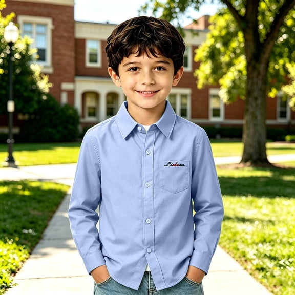 School Uniform for Boys Long Sleeve Collared Shirts Back to School Versatile Casual Button Down Shirts for Boys Size 3-4Y