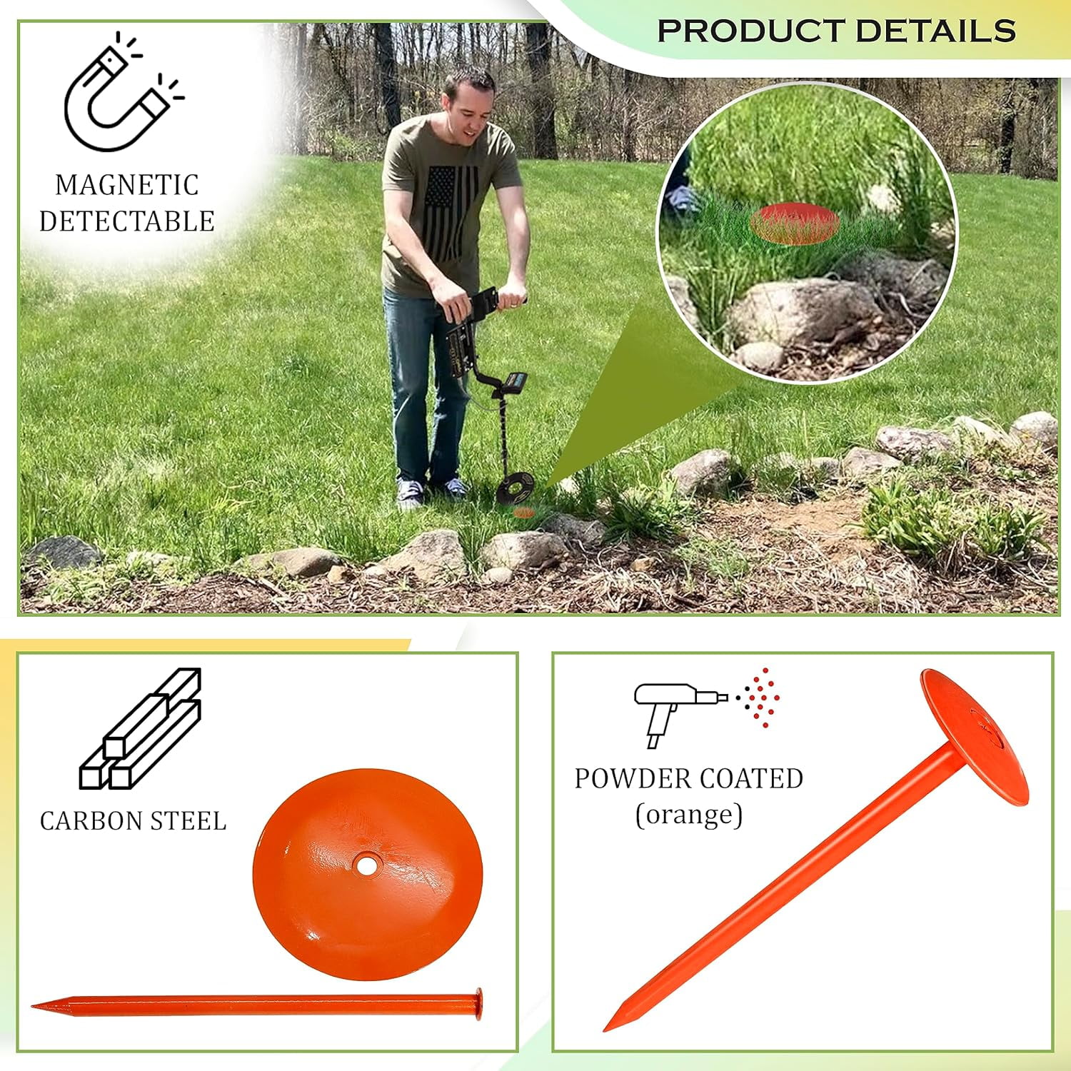 FEBTECH - Septic Tank Marker - 2.7" x 10" - Suitable Property line Markers for Protecting Your Septic Tank and Property Boundary with Solid and Sturdy Survey Stakes - Pack of 20 Pcs