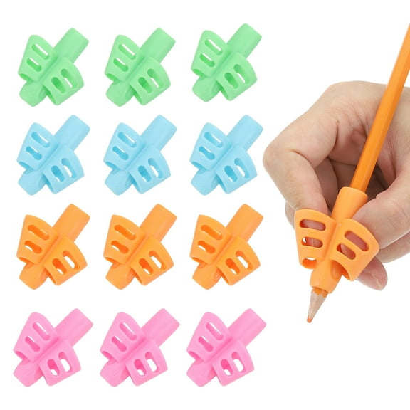 Uxcell 12 Pcs 2 Fingers Handwriting Pencil Grippers, Pink, Light Blue, Green, Orange