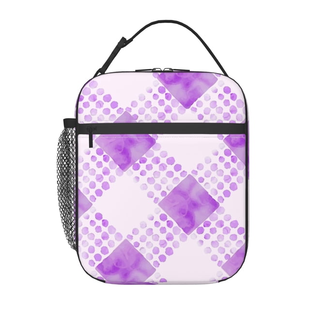YFYANG Réutilisables Adultes / Enfants Portable Lunch Sac, Purple Watercolor Plaid Texture Mains Libres Poignée Isolation / Sac Froid pour l'École, le Travail, Pique-Niques, Voyage