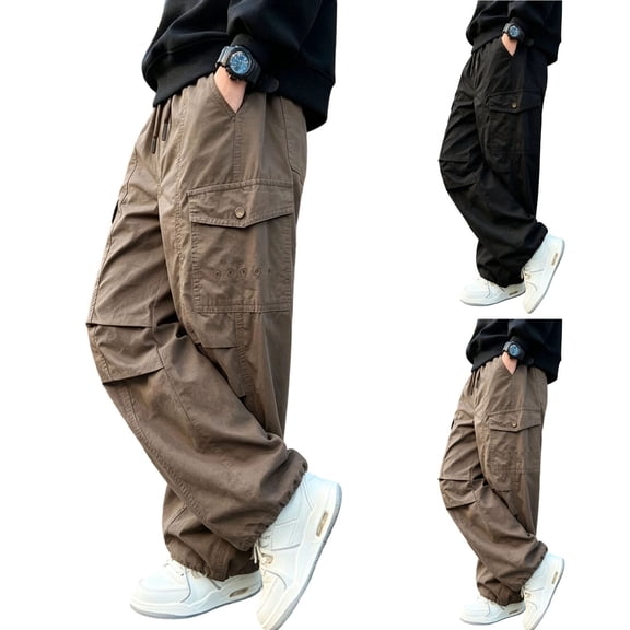SROBPTY Fall Winter Pants for Teens Boys Solid Cargo Loose