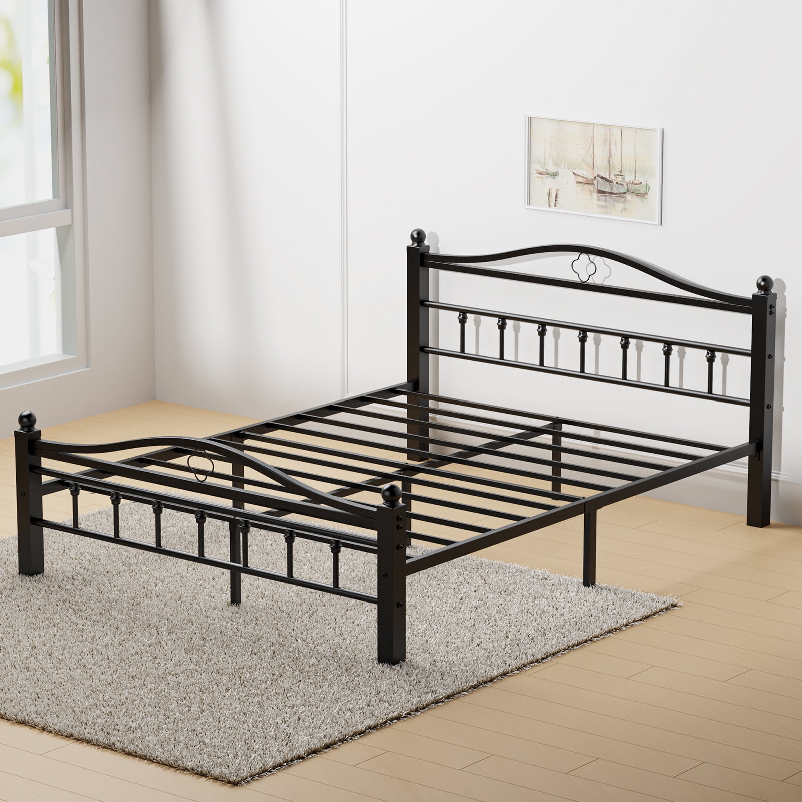 Queen Bed Frame with Headboard - Heavy Duty  Bed Frame Queen Size Supports 1500LBS, Noise Free, Under-Bed Storage, No Box Spring Needed, Easy Assembly, Black