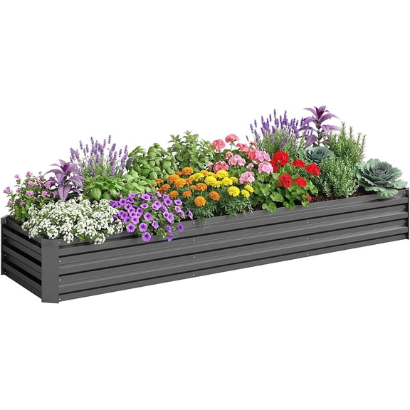 NeoNiches 8 x 2 x 1ft Galvanized Raised Garden Bed Kit, Dark Gray | Outdoor Metal Elevated Planter Box, Safety Edging, Large Raised Bed, Growing Flowers Herbs Vegetables