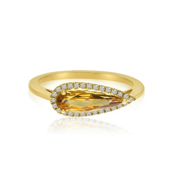 14K Yellow Gold Elongated Pear-Shaped Citrine and Diamond Ring