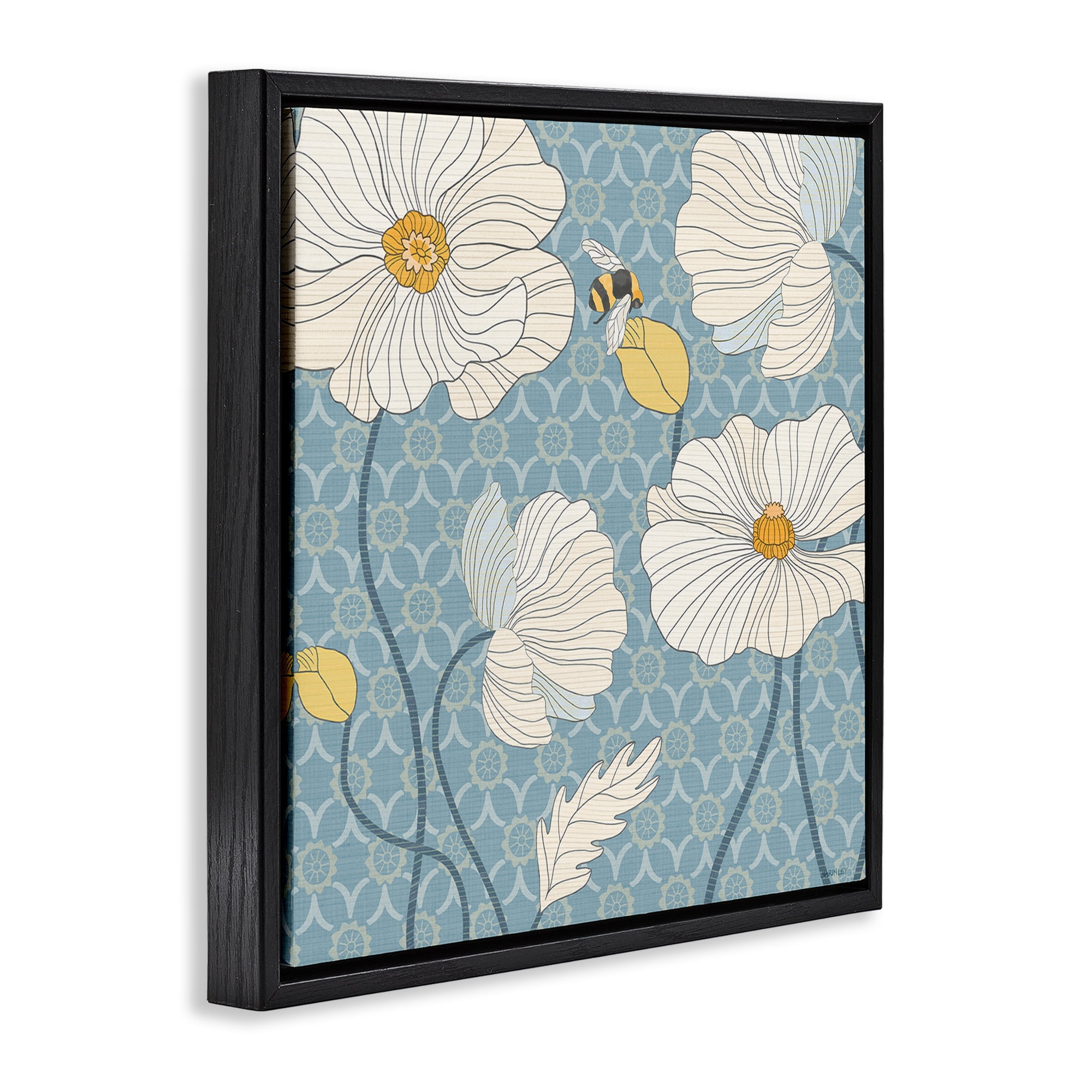 Stupell Industries Wild Poppies & Bee Botanical & Floral Painting Black Floater Framed Canvas Art Print Wall Art, 25 x 25