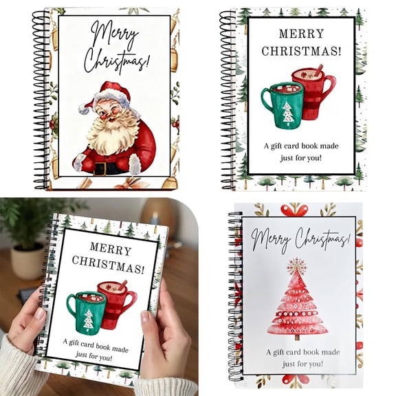 3pcs Christmas Gift Card Book,Merry Christmas Gift Card Book Holder,Spiral Bound Gift Card Booklet,Diy Personalized Xmas Gift Card Organizer,Holiday Greeting Card Storage Book For Family Friends