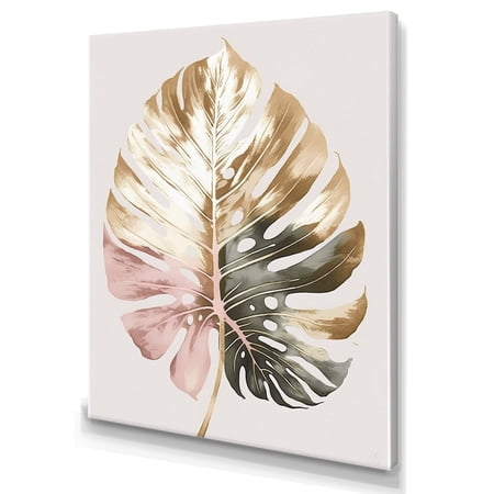 Designart Gold And White Philodendron Leaf II Canvas Wall Art