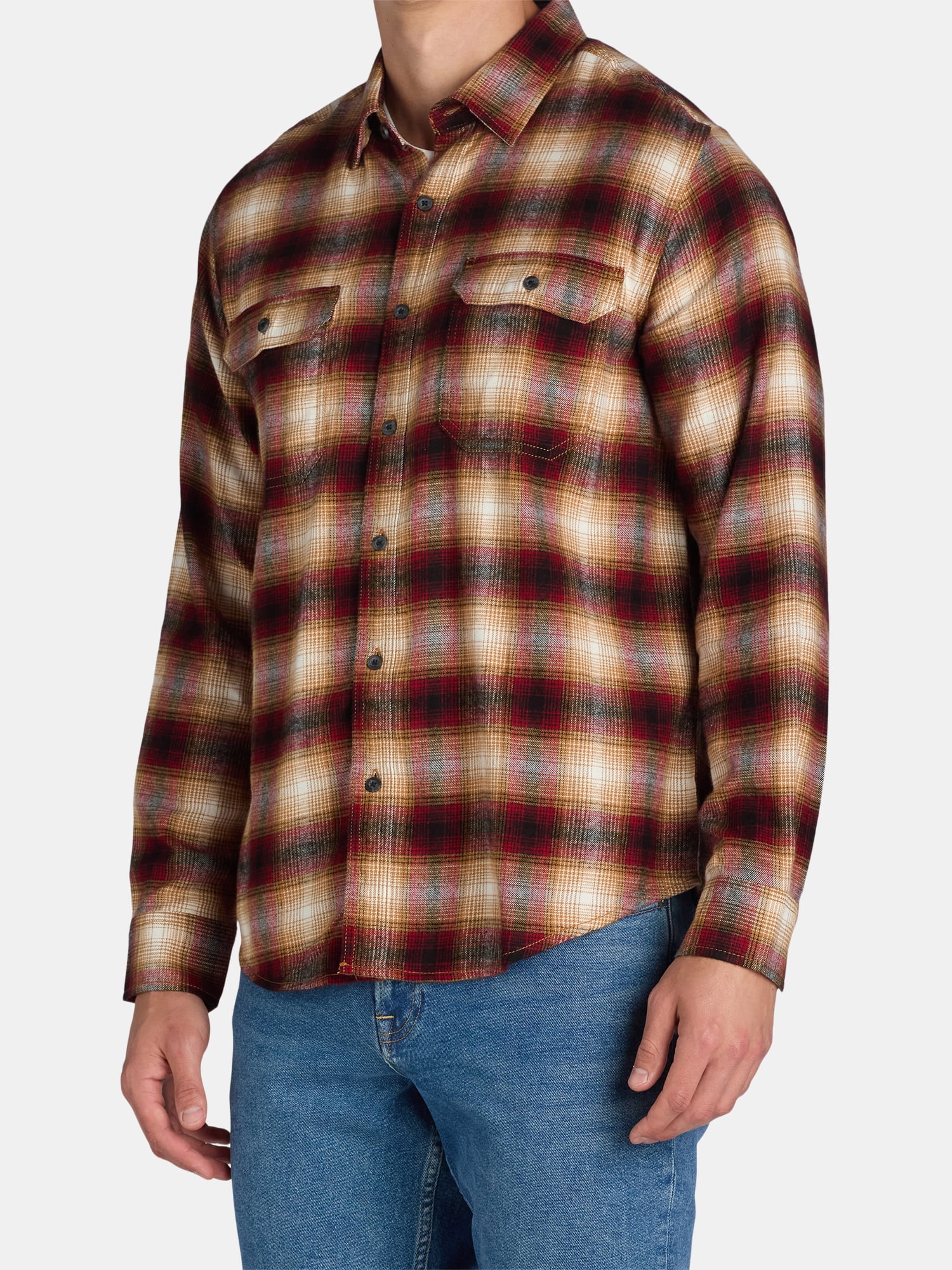 George Men's & Big Men's 2-Pack Flannel Shirt with Long Sleeves, Sizes XS-3XLT