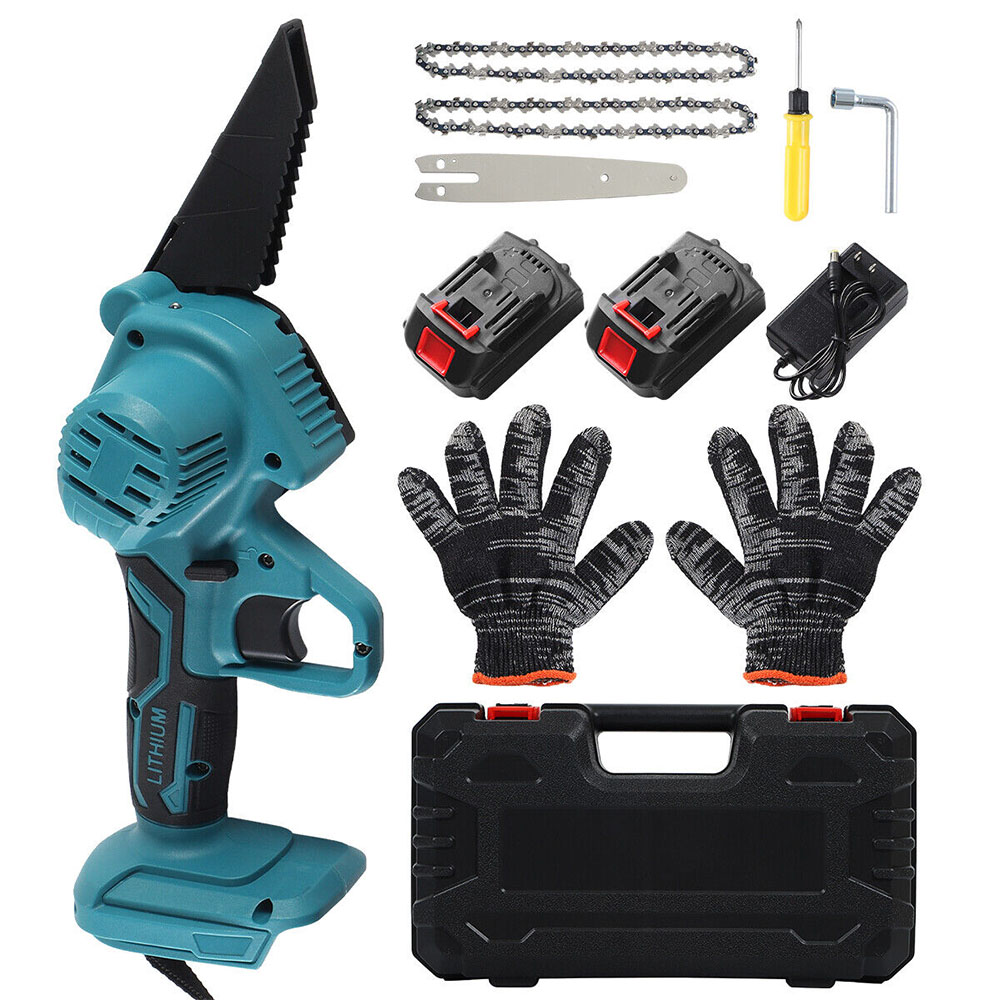 Mini Chainsaw 6Inch, Cordless Saw with 2 Chains, 2 Batteries & A