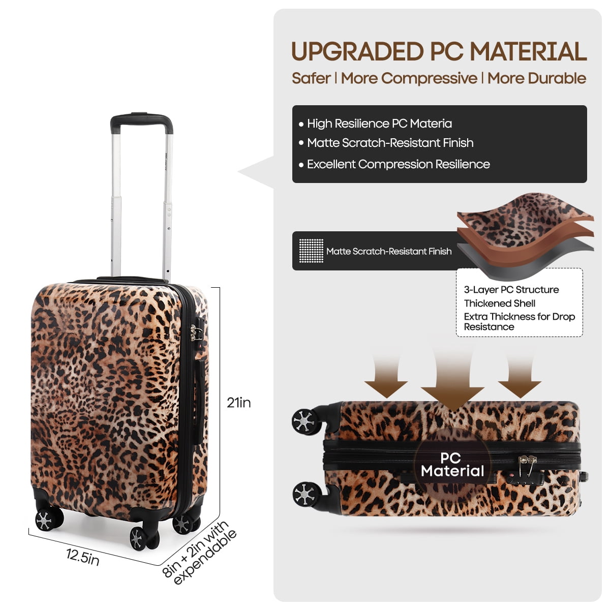 20 Inch Carry On Luggage Airline Approved Expandable Suitcase with Spinner Wheels & TSA Lock Lightweight Durable PC Hardshell Rolling Suitcase,0028#18