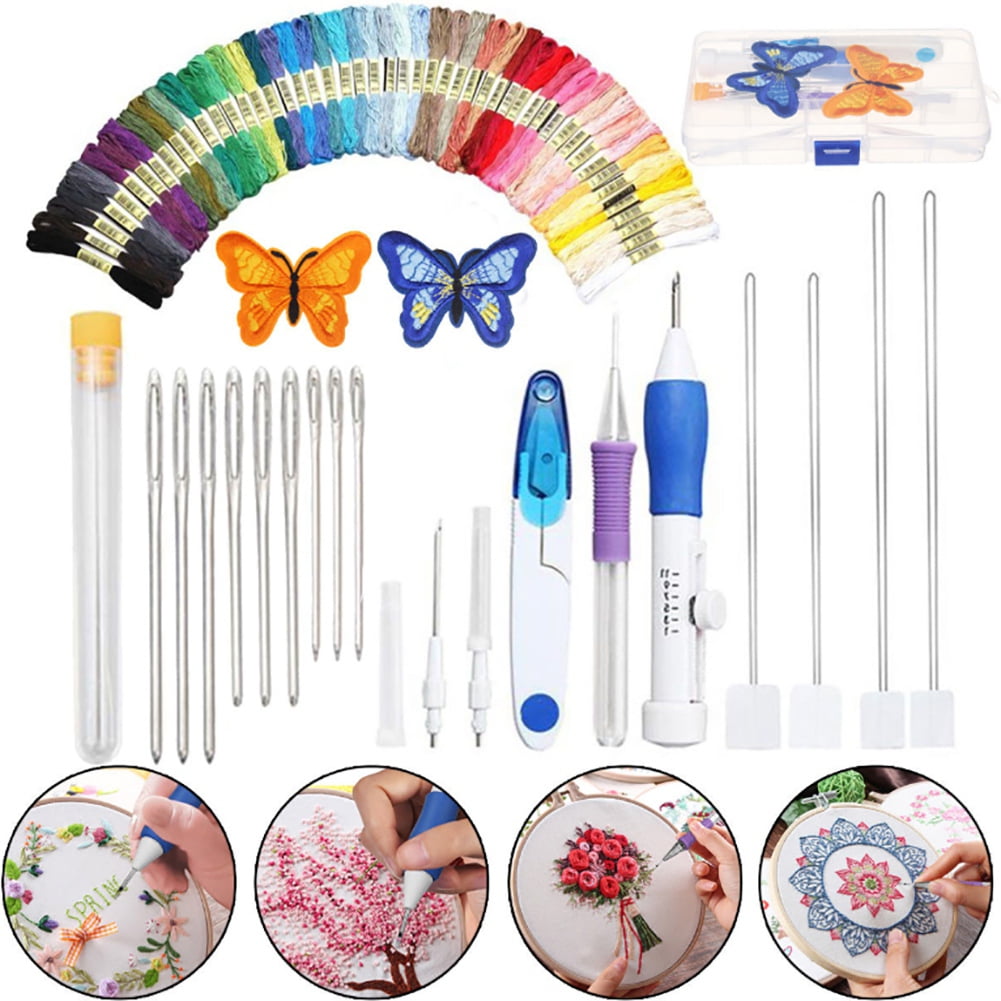 DIY Embroidery Pen Magic Knitting Sewing Tool Kit Punch Needle and 50 Color Threads