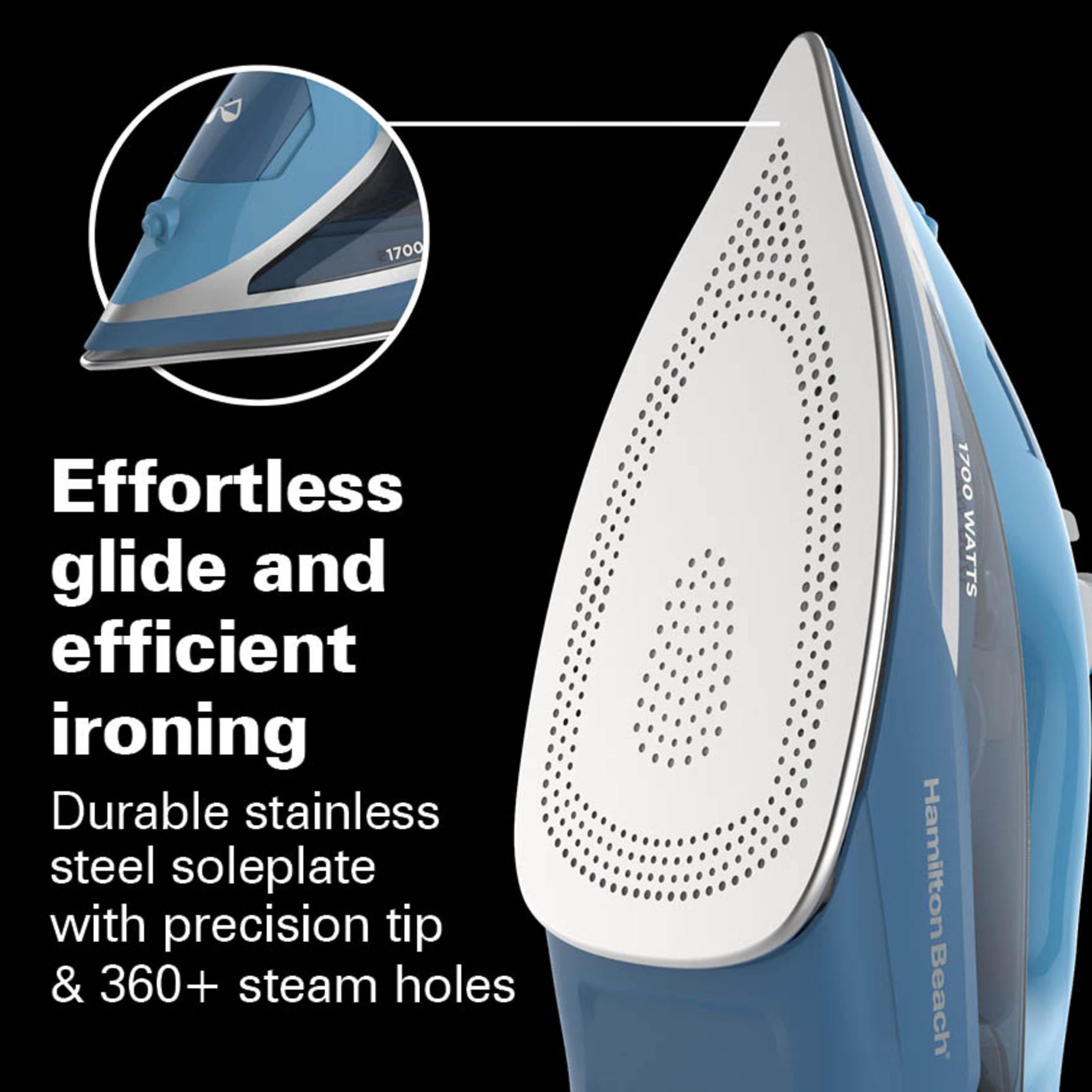 Hamilton Beach Clothing Iron, Steam Iron for Clothes with Stainless Steel Soleplate & Retractable Cord