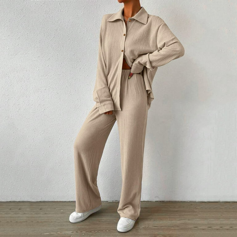 SHITINN Women's Piece Outfit Long Sleeve Button Down Shirt And