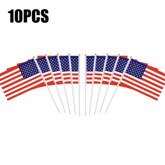 NovaStitch 10 Pack Hand Held Small Mini Flag USA US Flag American Flag Stick Flag Round Top National Country Flags,Party Decorations Supplies For Festival Events