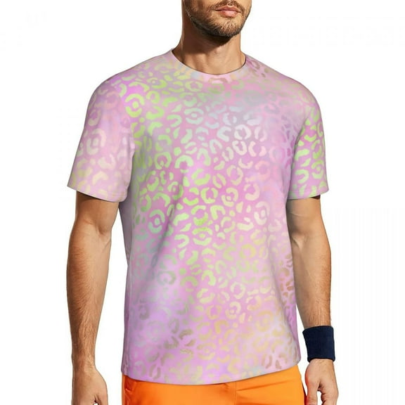 T Shirt For Men Pink Leopard Print Gym Beach Abstract Rainbow Streetwear Harajuku Tee Shirt For Man
