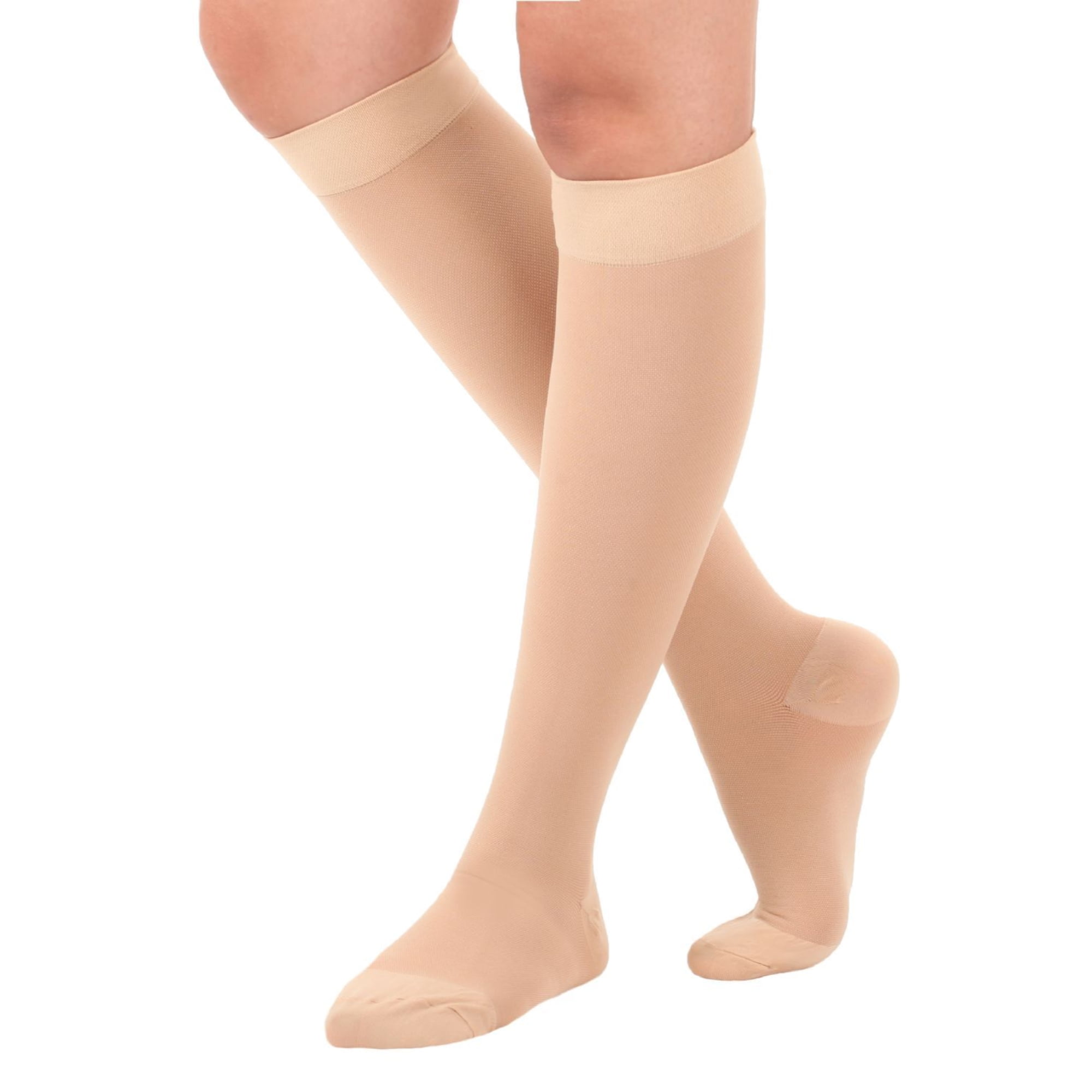 USA Made Compression Knee High Socks for Women and Men 20-30mmHg - Unisex Opaque Compression Socks for Sports, Athletic, Running, Flight, Travel, Airplane - Beige, Medium