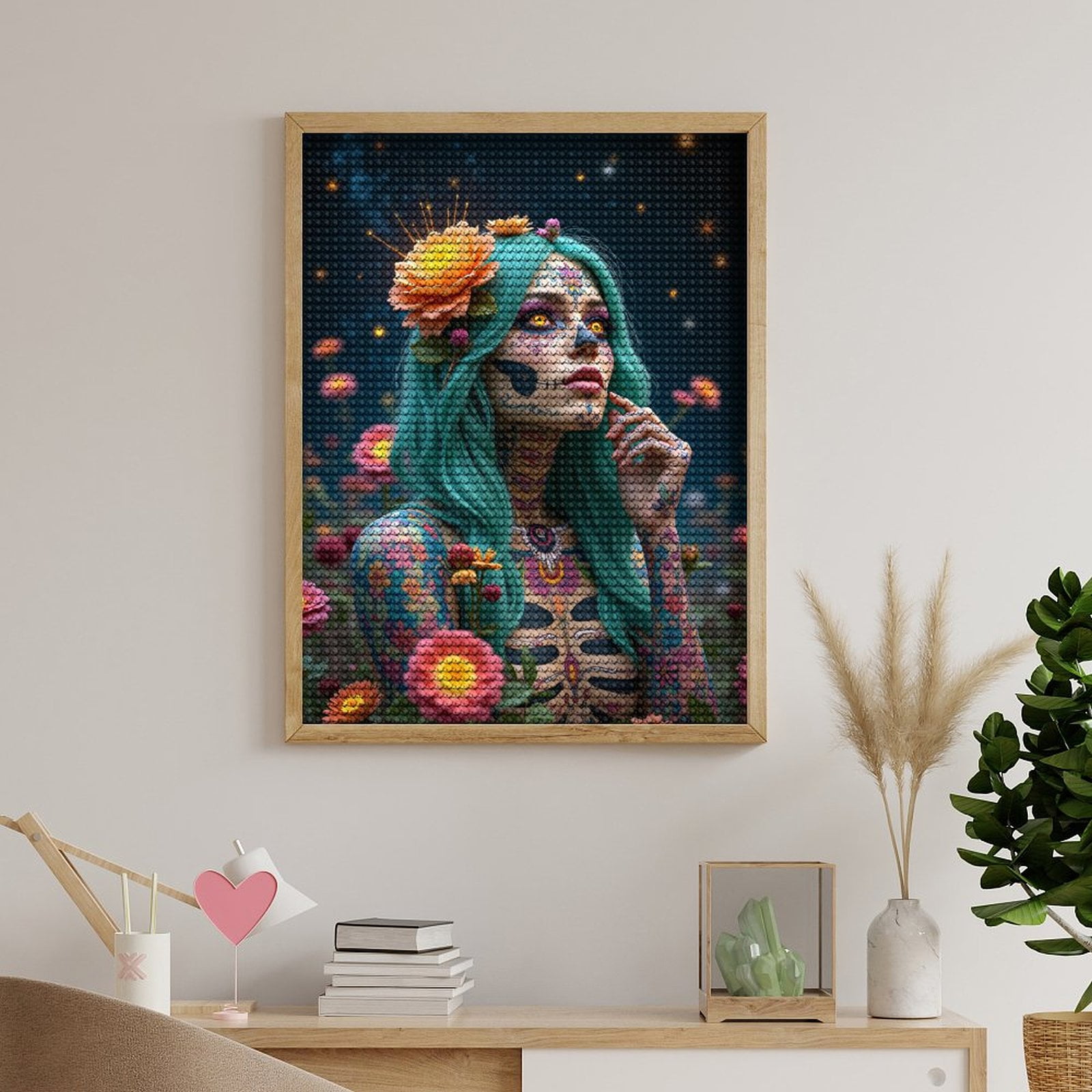 Diamond Art Kits for Adults, Tattooed Woman Floral Face Art 5D Diamond Painting Kits for Adults Beginners, DIY Full Drill Diamond Painting, Gem Art and Crafts 12x16