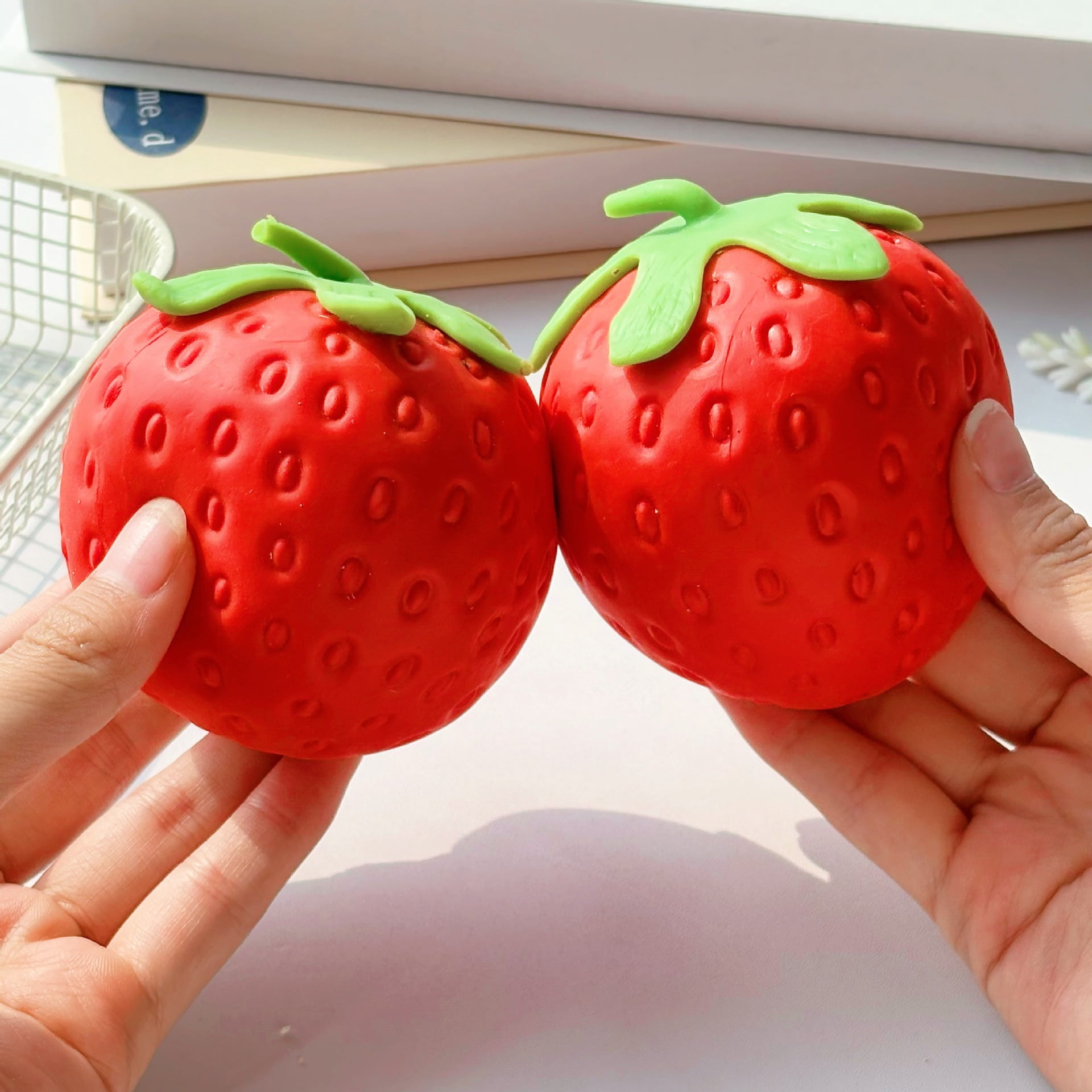 AsdQ Jumbo Strawberry Squishy Slow Rising Strawberry Stress Ball Super Huge Squeezing Stress Relief Fidget (XL, 3 Pcs)