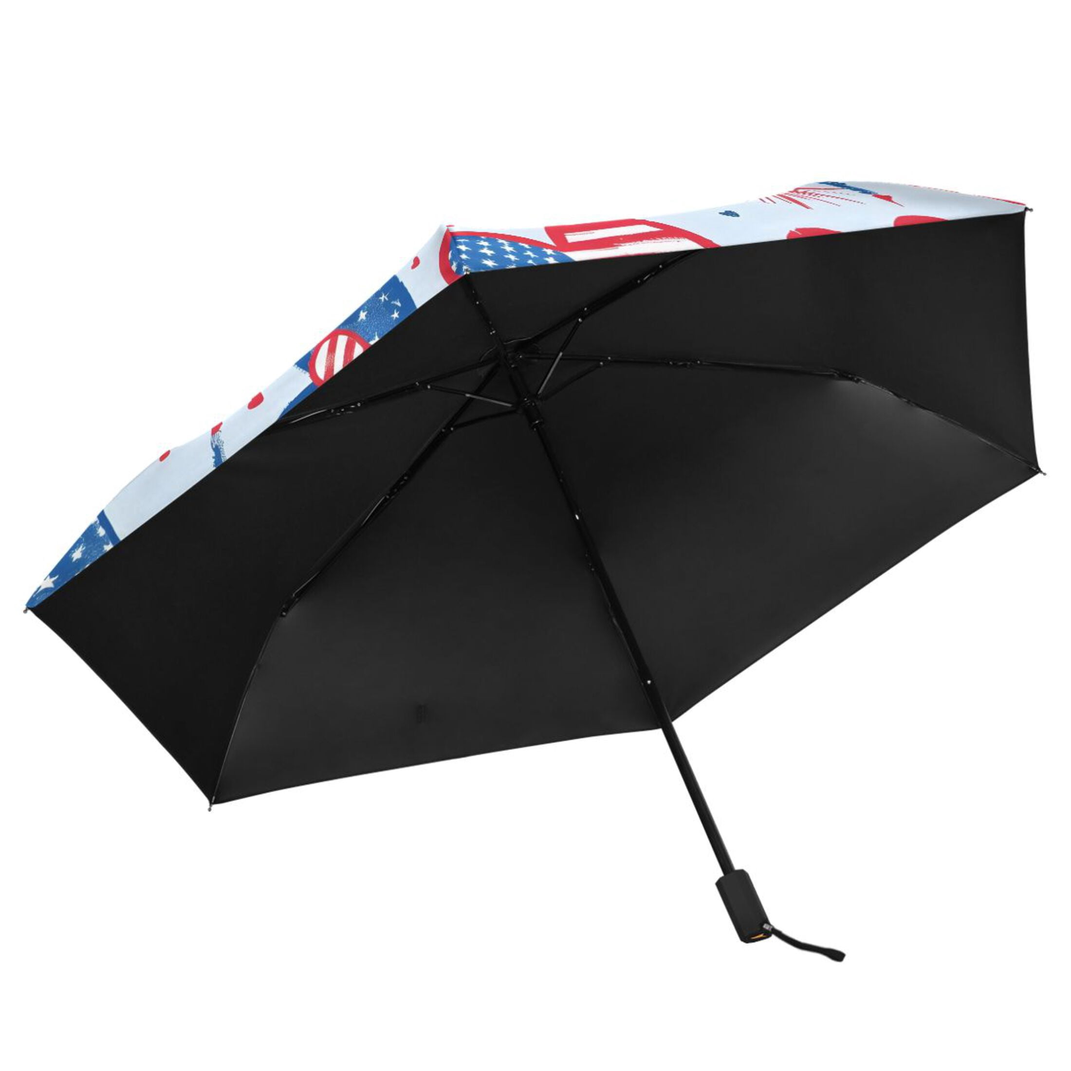 American Flag Heart Compact Sun Umbrella Windproof Travel Umbrellas for Rain Strong Portable UV Protection