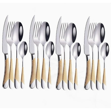 

16 Piece Cutlery Set Stainless Steel Gold Cutlery Fork Spoon Knife Tableware Set Silverware Dinnerware Set Kitchen