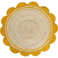 thumbnail image 2 of 3 Ft Round Yellow & Natural Jute Premium Scalloped Jute Rug – Handcrafted Natural Braided Carpet for Living Room, Bedroom, Entryway – Boho Home Decor, 2 of 5