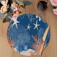 thumbnail image 3 of Orange Navy Blue Coral Round 13 Inch Placemats Set of 2, Summer Beach Coastal Ocean Starfish HeatResistant Non Slip Place Mats for Dining Table, Wipeable Braided Kitchen Table Mats for Housewarming, 3 of 9